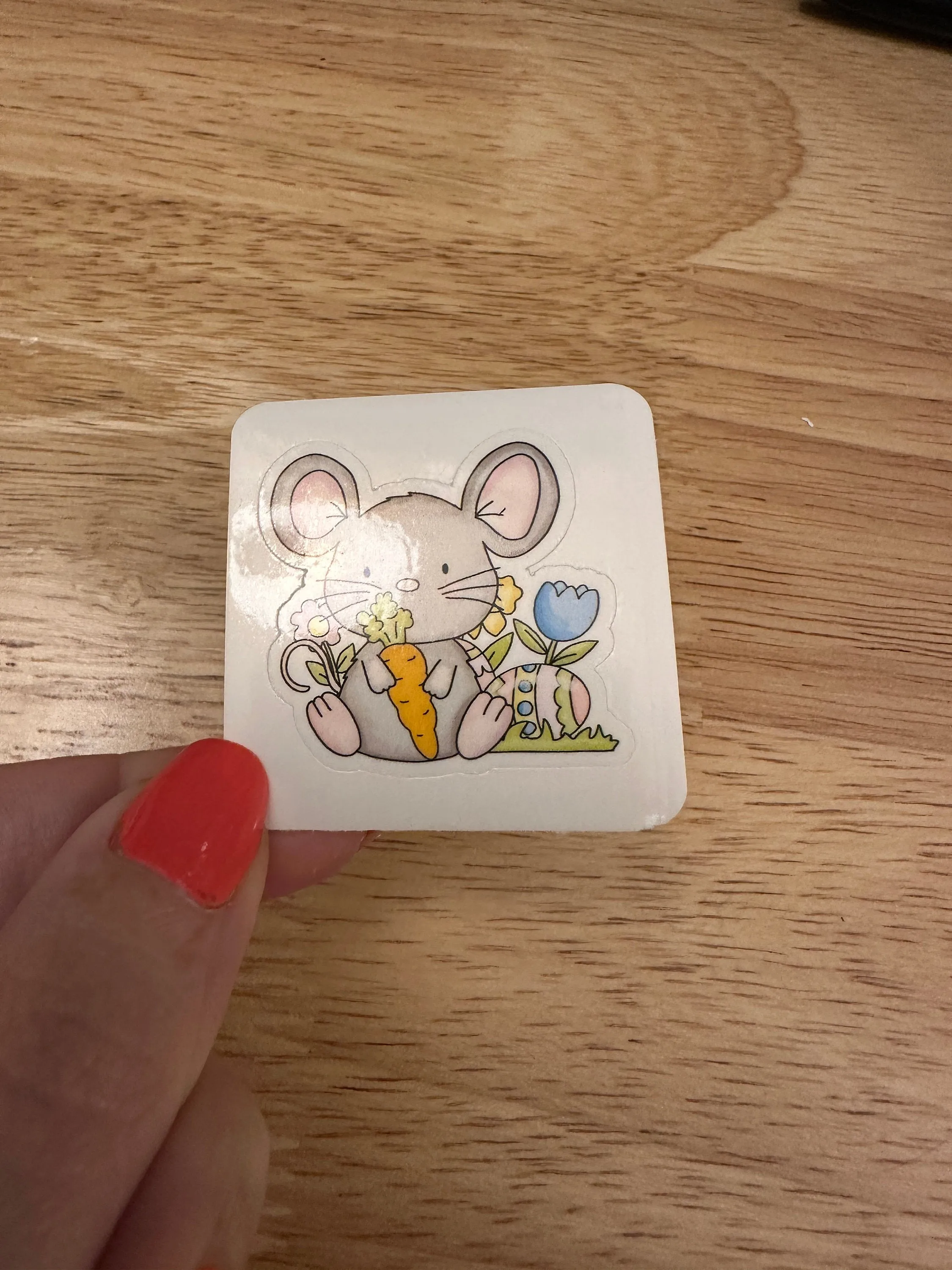 Mouse and carrot STICKER, Cute Mouse sticker, Cute Mouse with Blue tulip sticker, Holographic option, Grey Mouse with Carrot