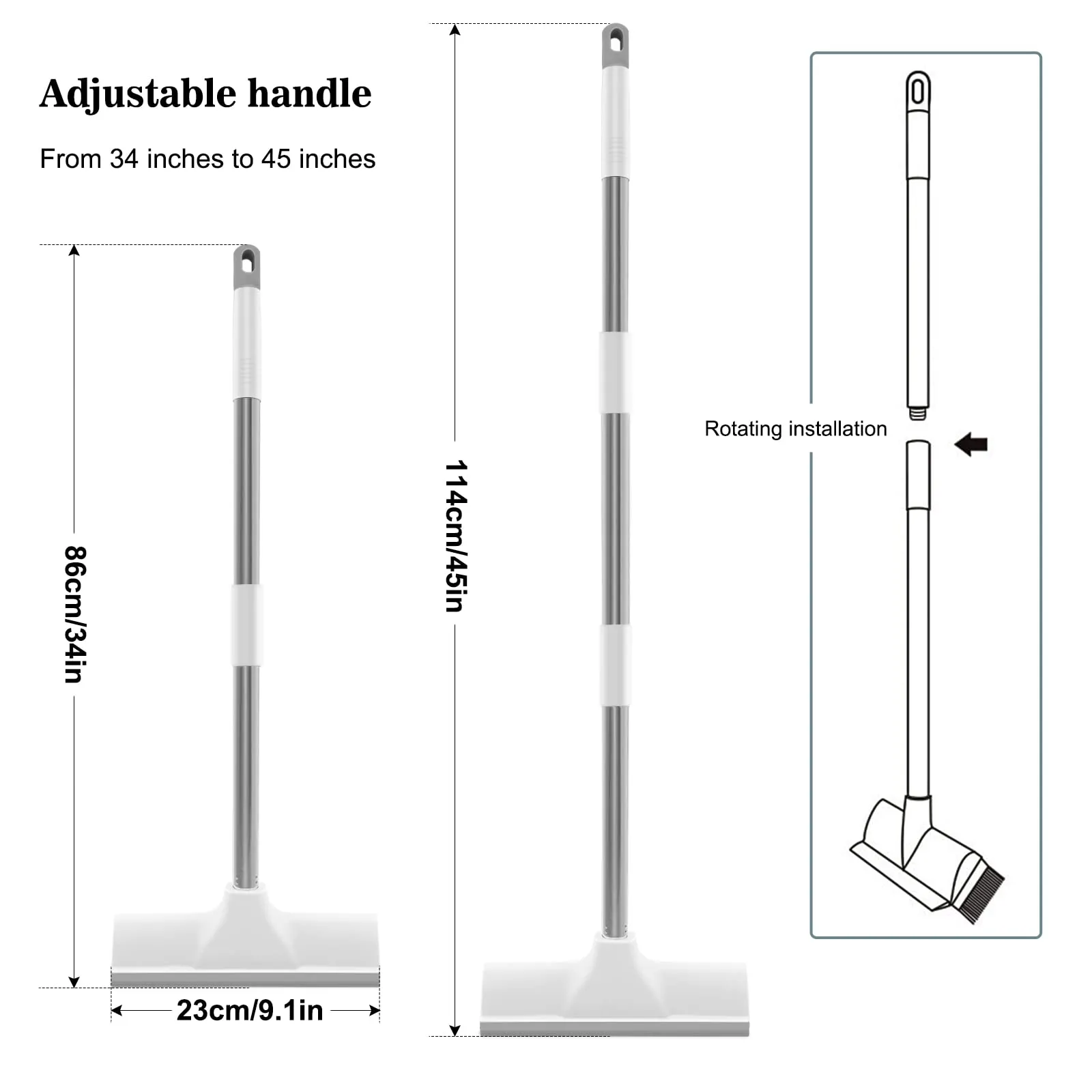 Newthinking Long Handle Scrubbing Brush, 2in1 Multi-functional Floor Scrub Brush with Long Handle and Water Wiper for Bathroom Indoor Floor, 43inch