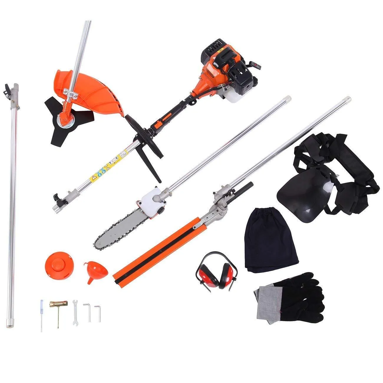 PanelTech 5 in 1 52CC Brush Cutter Hedge Trimmer Pruning Chainsaw Grass Trimmer and Extension Pole