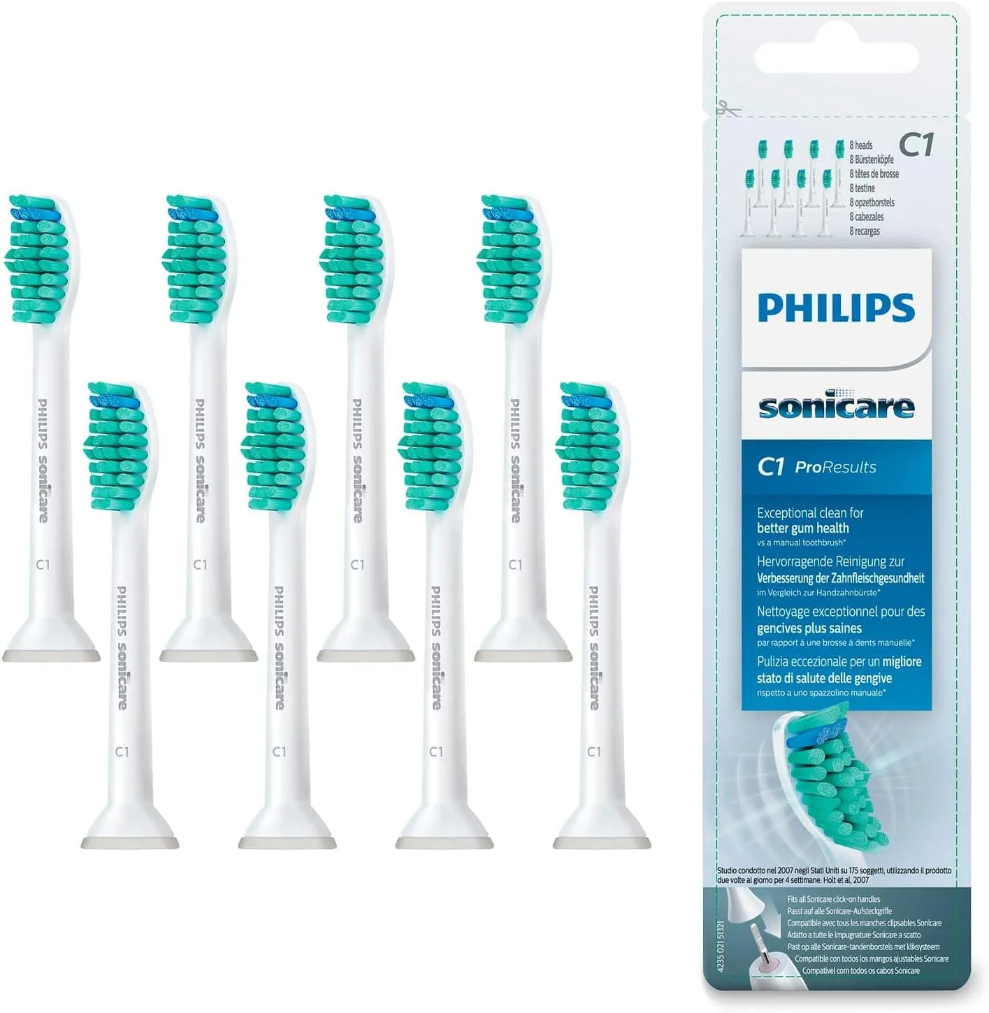 Philips Sonicare Original ProResults Standard Sonic Toothbrush Heads - 8 Pack in White (Model HX6018/07)