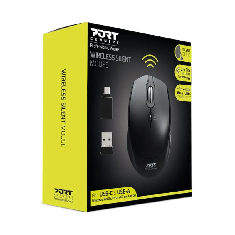 Port Wireless Silent 3600Dpi 3 Button Usb And Type-C Dongle Mouse - Black