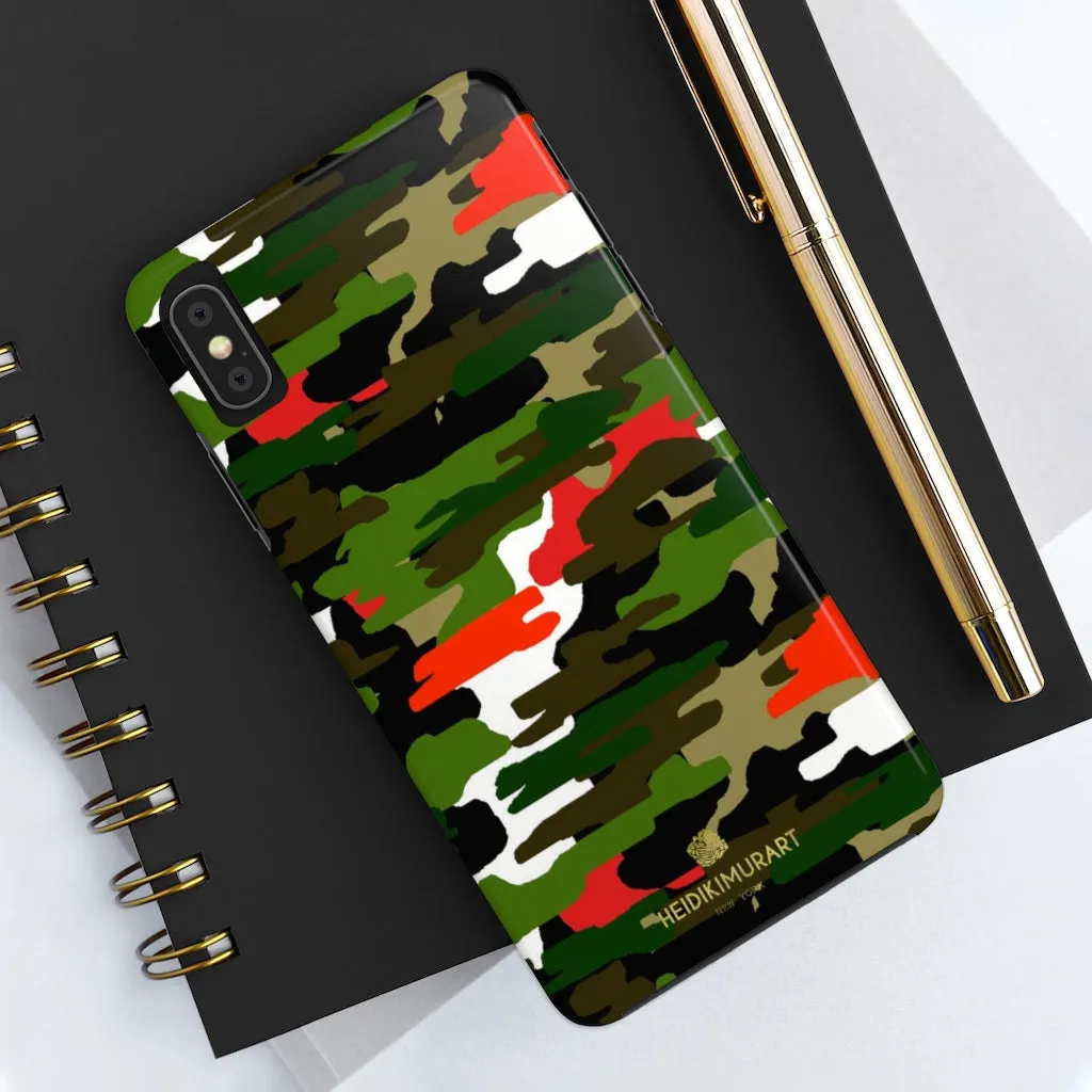 Red Green Camo iPhone Case, Classic Army Camouflage Case Mate Tough Phone Cases