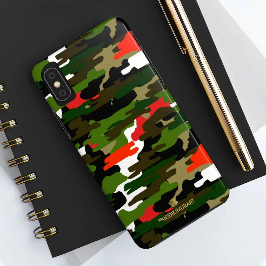 Red Green Camo iPhone Case, Classic Army Camouflage Case Mate Tough Phone Cases