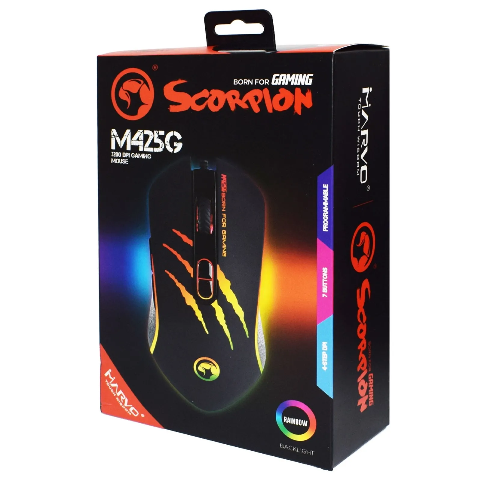 Scorpion M425G RGB Gaming Mouse, 7 Programmable Buttons, Optical Sensor Upto 3200 dpi, Rainbow Backlight with Multiple Effects