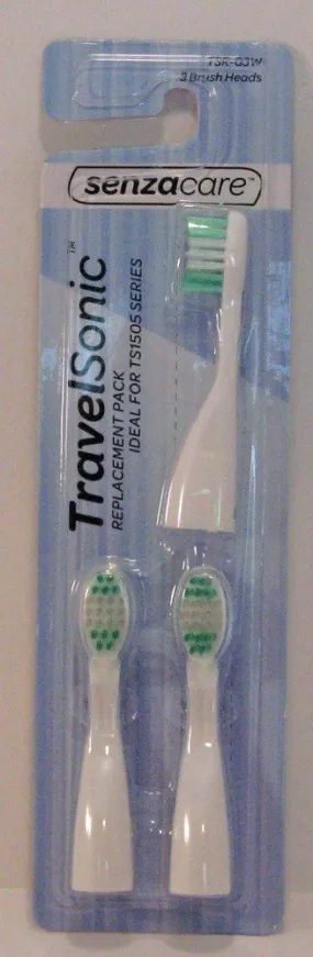 Senzacare TravelSonic Electric Toothbrush Replacement Brush Heads 3 pack Brush Head