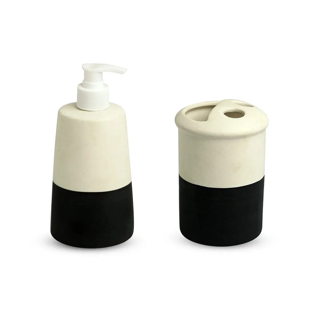 'Shadow & Light' Hand-painted Bathroom Accessory Set of 3 In Ceramic (Liquid Soap Dispenser, Toothbrush Holder, Soap Tray)