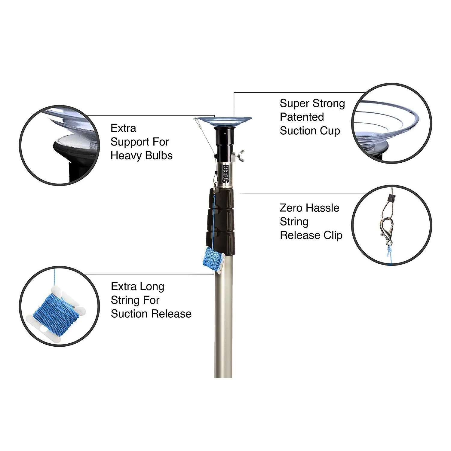 Stauber Best XL Light Bulb Changer with (4ft., 9ft. or 20ft.) Aluminum Extension Pole