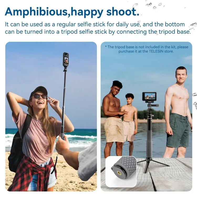 TELESIN WSS-001 65.4cm Aluminum Alloy Waterproof Ball Head Selfie Stick Diving Shooting Sports Camera Extension Stick