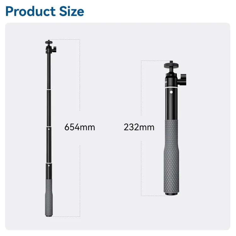 TELESIN WSS-001 65.4cm Aluminum Alloy Waterproof Ball Head Selfie Stick Diving Shooting Sports Camera Extension Stick