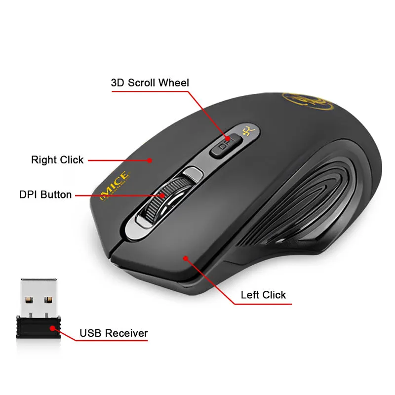 USB 3.0 Receiver Wireless Mouse 2.4G Silent Mouse 4 Buttons 2000DPI Optical Computer Mouse Ergonomic Mice For Laptop PC