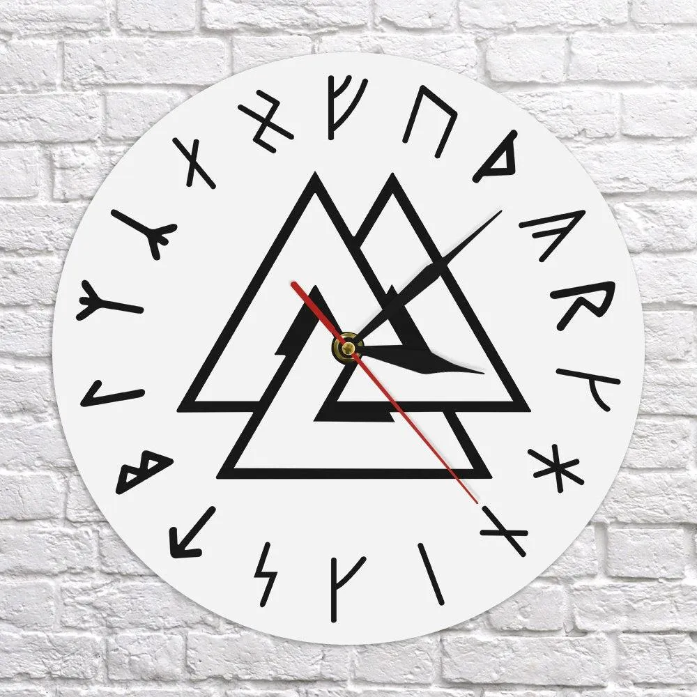 Valknut Odin Viking Symbol Runes Script Modern Wall Clock Viking Norse Compass Vikings Rune Odins Simple Wall Clock Home Decor