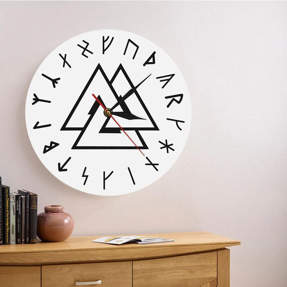 Valknut Odin Viking Symbol Runes Script Modern Wall Clock Viking Norse Compass Vikings Rune Odins Simple Wall Clock Home Decor