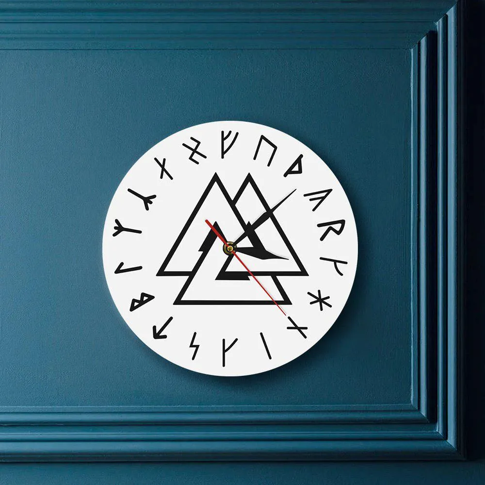 Valknut Odin Viking Symbol Runes Script Modern Wall Clock Viking Norse Compass Vikings Rune Odins Simple Wall Clock Home Decor