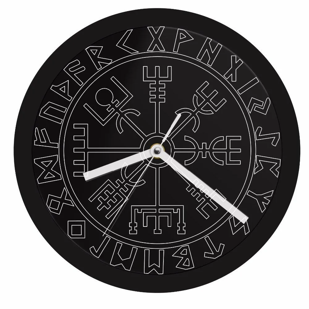 Vegvisir Compass Vikings Symbol Runes LED Neon Wall Clock Viking Scandinavian Modern Wall Clock with LED Backlight Glow in Dark