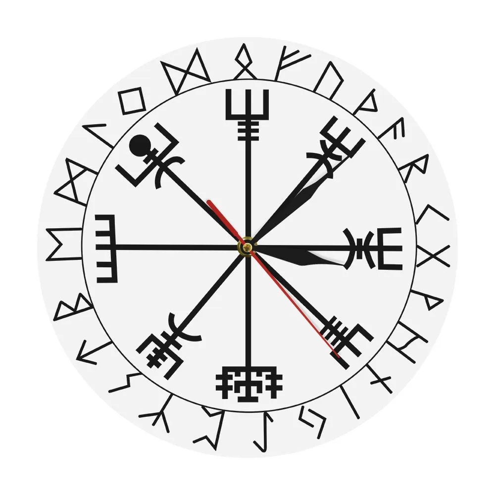 Viking Pagan Asatru Runic Compass Wall Clock Vegvisir Rune Circle Viking Norse Mythology Simple Modern Clock Watch Helm of Awe