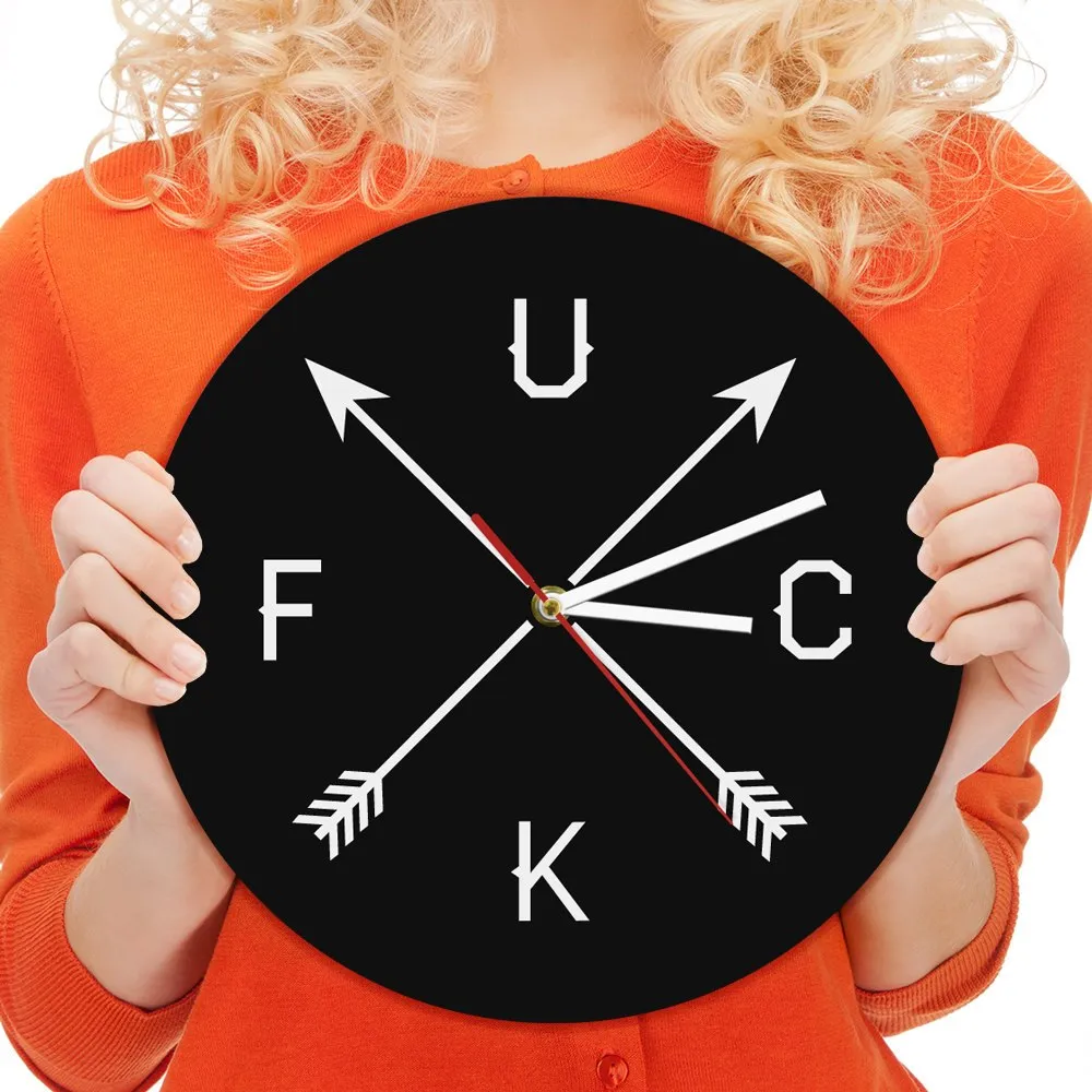 Vulgar Bachelor Party Wall Decor Office Wall Clock Mature Sweary Modern Novelty Wall Clock Four Letter Words F*#K Arrow Wall Art