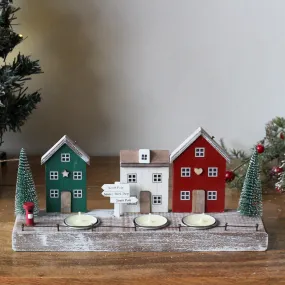 Wooden Christmas Houses Candle Holder